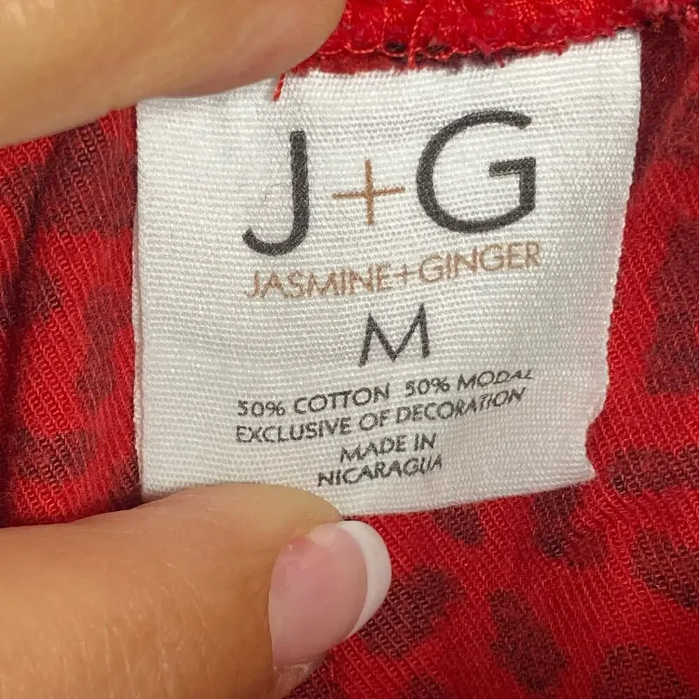 Jasmine + Ginger Red black Cheetah Joggers Pajama Pants Medium